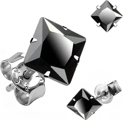Produktbild von Zirkonia Ohrstecker 925 Sterling Silber eckig Damen Herren Ohrringe schwarz klar silber-schwarz 5 mm