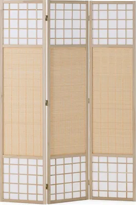 Image de Paravent Séparateur de Pièce 3 Parties Shoji Cloison en Bois Bambou Naturelle Ècran de Confidentialité