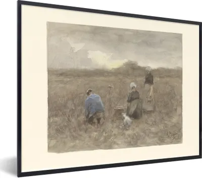 Produktbild von MuchoWow® Gerahmtes Poster Kartoffelerntemaschinen - Gemälde von Anton Mauve 40x30 cm - Poster mit Schwarzem Bilderrahmen Wandposter Rahmen Foto Bilder - Kunstposter - Wanddekorationen