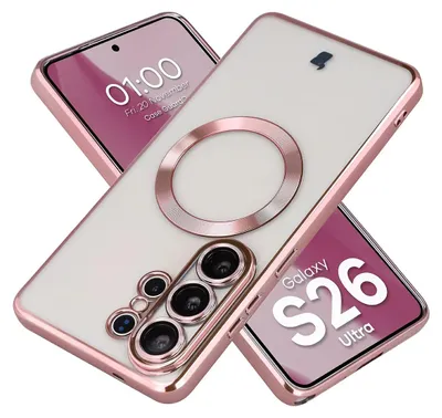 Produktbild von Handyhülle mit Kameraschutz und Magnetring für Galaxy S26 Ultra, Bizon Case GuardO, Transparent-Rosa