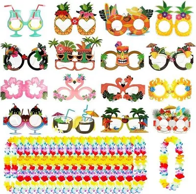 Produktbild von Famanu Hawaii-Partyaccessoires - Brille, Blumenkranz und Dekoration