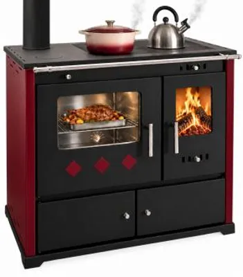 Produktbild von XL-Küchenofen Holzherd PR LUX INOX bordeaux links mit Edelstahlbackfach