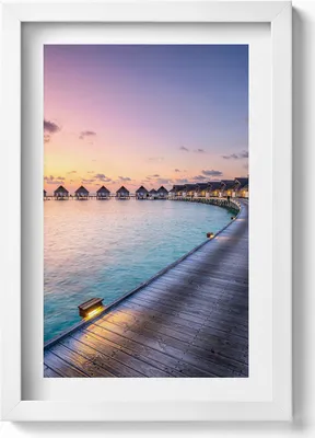 Produktbild von Sonnenuntergang auf den Malediven– Wandbild mit Rahmen – Gerahmtes Bild  – Wanddekoration – 20x30 cm – Weiß