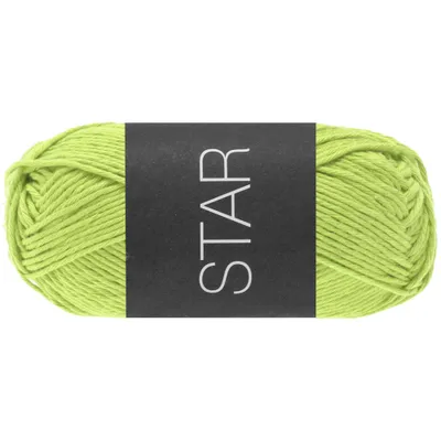 A ball of green yarn with a black label.