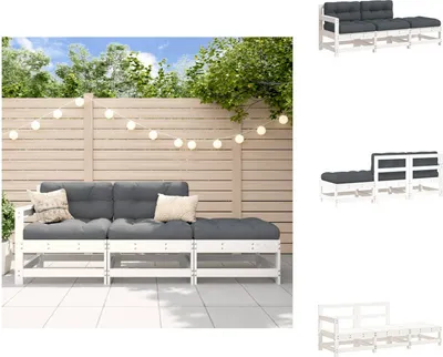 Produktbild von vidaXL 3-tlg. Garten-Lounge-Set mit Kissen Weiß Massivholz - Gartensofaelemente
