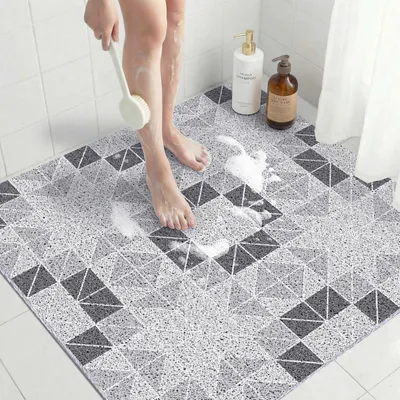 Obrázek produktu pro Protiskuzová podložka pod sprchu, 80 x 80 cm - PVC - Čtvercová - Rychleschnoucí - Bez zápachu - S odtokovými otvory - Podložka do koupelny