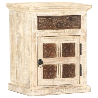 Image de Table de chevet Blanc 40 x 30 x 50 cm Bois de manguier massif