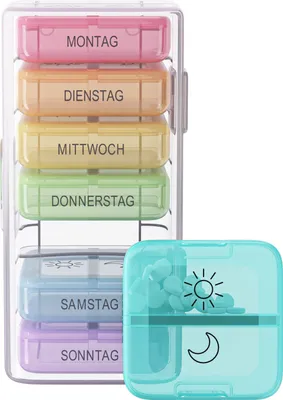 Produktbild von WELLGRO Tablettenbox für 7 Tage - Pillendose je 2 Fächer pro Tag - Klappdeckel mit Druckverschluss - Aufbewahrungsbox - BPA-freier Kunststoff, Farbe:Transparent