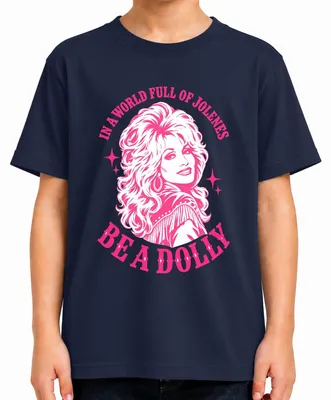 Obrázok produktu pre Tričko s potlačou "A World Full Of Jolenes Be A Dolly Country Musik Cowgirl Rosa", tmavomodrej farby, veľkosť 116