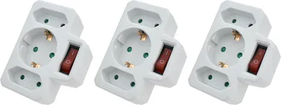 Produktbild von 3 Stück Adaptersteckdose 2 Euro + 1 Schuko mit Schalter Farbe weiß