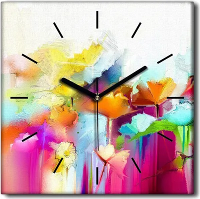 Produktbild von Coloray Uhr auf Leinwand 30x30 cm Wand Uhr Dekoration Wohnzimmer Segeltuch schwarze Hände -Kunst Abstraktionsblumen.
