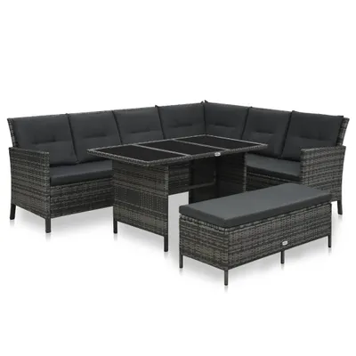 Image de The Living Store Ensemble de salon de jardin 3 pièces avec coussins Poly Rattan Gris