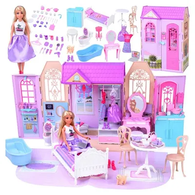 Produktbild von Puppenhaus zum Zusammenbauen mit Möbeln + Puppe Anlily von Jokomisiada