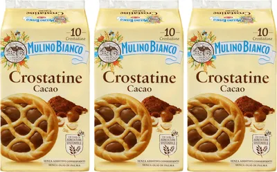 Produktbild von MULINO BIANCO Crostatine Cacao - Italienische Kekse, Mini-Törtchen mit Kakaocreme und Haselnüssen 400g x 3 Pakete (Cacao, x3)
