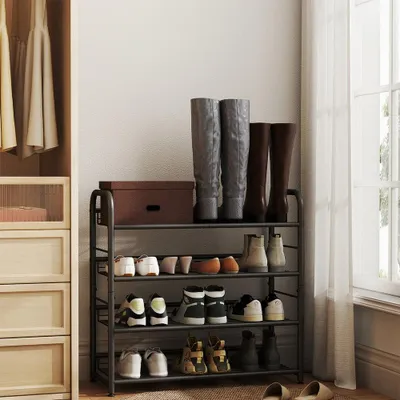 Immagine prodotto di Scaffale per scarpe impilabile con 4 ripiani, per un massimo di 16 paia di scarpe | Colore: nero | Dimensioni: 27,5 x 68,5 x 65 cm