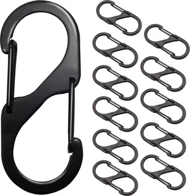 Produktbild von 12 Stück S Karabiner Mini Karabinerhaken Metall Doppelkarabiner 8 Förmiger 2 Öffnungen 32mm Karabiner Klein für Outdoor Camping Zuhause Wandern Schwarz