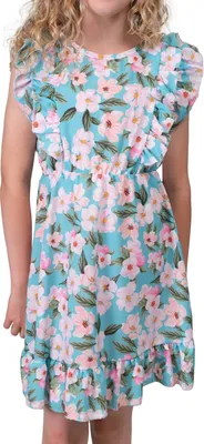 Produktbild von KMISSO Mädchen Kleid mit Volants Blumenmotiv Türkis 104