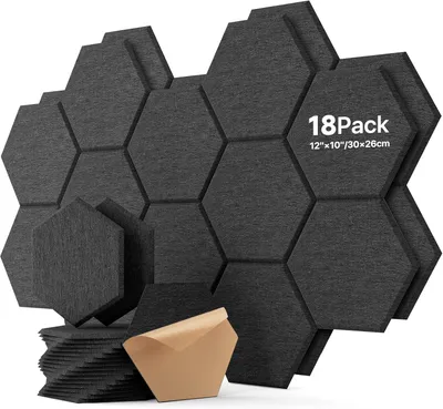 Immagine prodotto di Pannello acustico esagonale, autoadesivo, per l'isolamento acustico, dimensioni 30 x 26 x 1 cm, decorazione da parete, colore nero
