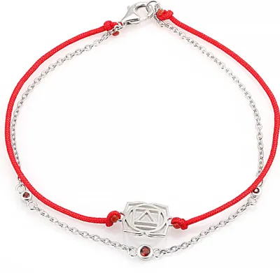 Produktbild von 19cm Chakra Armbandkette 925 Silber Wurzelchakra mit Granat echt Damen Armband