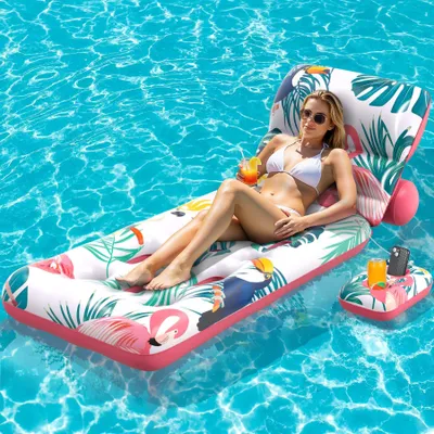 Imagen del producto de Silla de piscina inflable con respaldo ajustable. Incluye portavasos flotante. Ideal para adultos y niños. Perfecta para piscinas y playas