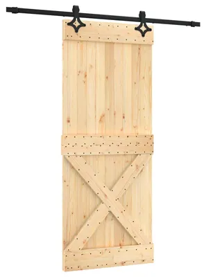 Zdjęcie produktu dla vidaXL Drzwi przesuwne w kolorze naturalnym i czarnym, 85 x 210 cm, z litego drewna sosnowego