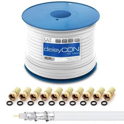 Produktbild von deleyCON HQ+ 50m TV SAT Koaxialkabel 135dB 5-fach, 10 F-Stecker