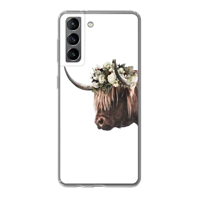 Produktbild von MuchoWow® Handyhülle Schutzhülle Hülle für Samsung Galaxy S21 Schottischer Highlander - Kuh - Rosen Silikon Softcase Handy Hülle - Softcase
