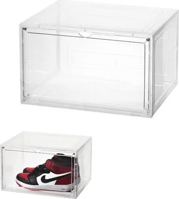 Produktbild von Schuhbox, 2er Schuhboxen Set, Transparent Stapelbare Schuhboxen, Faltbare Transparente Schuhboxen Schuhschrank Aufbewahrung Schuhe Kunststoff Schuh für Schuhe bis zu 19.5*26.5*34.5 cm, Transparent