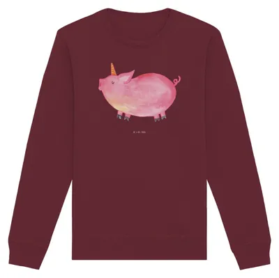Produktbild von Mr. & Mrs. Panda Baumwoll Pullover Einhorn Schwein Größe XS - Burgundy - Geschenk, English, Bio Sweatshirt, Pulli, Einhörner, Spruch, Sweater, Unicorn