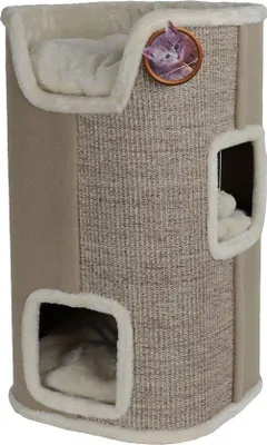 Produktbild von Kratzturm für Katzen, 75cm hoch, mit 2 Eingängen und 3 bequemen Liegeplätzen