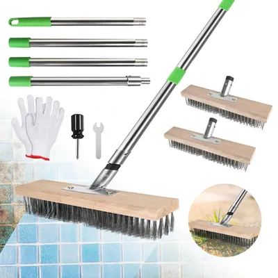 Obrázek produktu pro Drátěný kartáč 30 cm - Kartáč na plevel - Nerezová ocel - Teleskopická násada 1,6 m - Odstraňování rzi - Efektivní pro venkovní použití