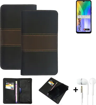 Produktbild von K-S-Trade Handyhülle + Kopfhörer kompatibel mit Huawei Y6p Schutzhülle Walletcase Bookstyle Tasche Schutz Case Hülle Wallet Cover Kunstleder