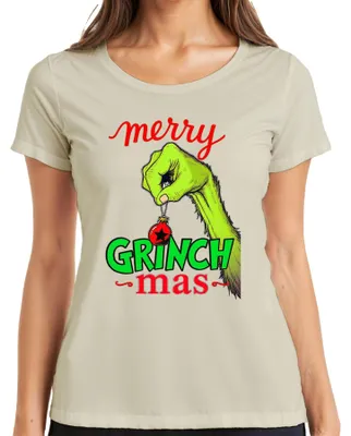Produktbild von merry GRINCH mas Weihnachtsgrinch Lustig Weihnachtskugel Geschenk Damen T-Shirt, Natur, L
