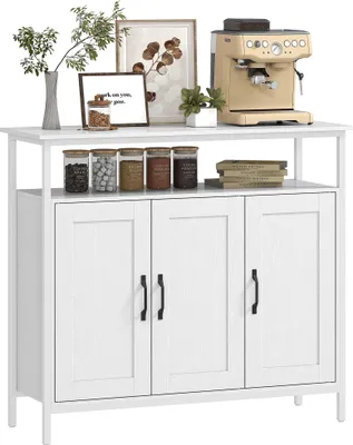 Image de Buffet - Meuble de salon - 3 portes - Compartiment ouvert - Tablettes réglables - Style moderne et minimaliste - Bois - 100 x 35 x 88 cm - Blanc