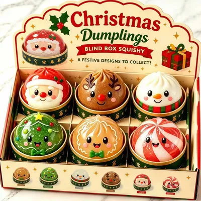 Produktbild von 6er-Set Weihnachts-Squishy Adventskalender, 3,74 in, stressabbauend, Sammelspielzeug,niedliche Weihnachts-Dumplings,Geschenk für Kinder & Erwachsene