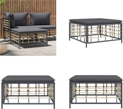 Produktbild von vidaXL Gartenhocker mit Dunkelgrauem Kissen Poly Rattan - Gartenhocker - Garten Fußhocker - Fußhocker - Fußbank