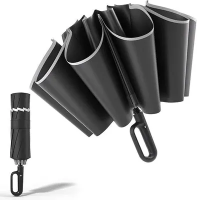 Produktbild von Automatische Reisparaplu mit Karabiner - UV-beständig - 10 Rippen - Schwarz - leicht zu falten