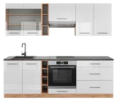 Produktbild von Küchenzeile Vicco Fame-Line Weiß Hochglanz/Goldkraft Eiche 235 cm , AP Anthrazit, Model 42587