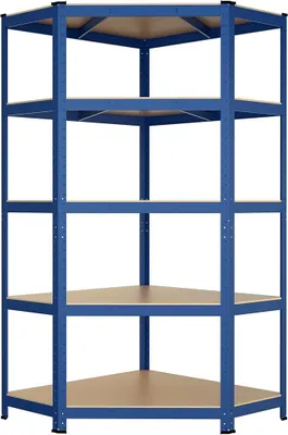 Produktbild von Schwerlastregal Eckregal Metallregal für Lager Regalsystem - Kellerregal - Steckregal - Werkstattregal aus Stahl Metall - 5 verstellbare Böden 180 H x 90 x 42 cm Tief (Blau)