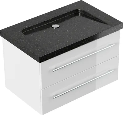 Produktbild von Badmöbel Granit Galaxy Black Damo 75 cm ohne Hahnloch SoftClose weiß hochglanz : Weiss hochglanz Varianten: Weiss hochglanz