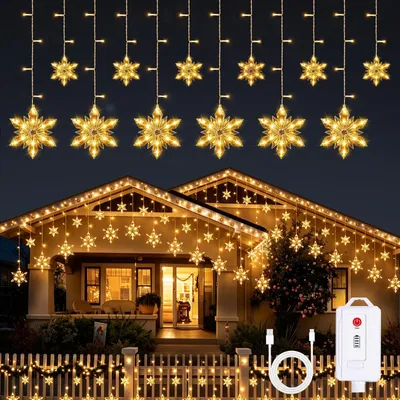 12 Schneeflocken warmweiß LED für Weihnachten, Innen & Außen