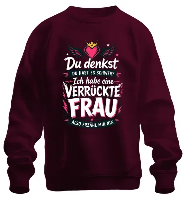 Produktbild von Ich habe eine verrückte Frau Ehemann Statement Sarkasmus Sweatshirt Pullover, Burgundy, L