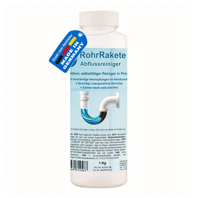 Produktbild von RohrRakete 1 Kg Profi Rohrreiniger Abflussreiniger kraftvoll gegen Verstopfungen
