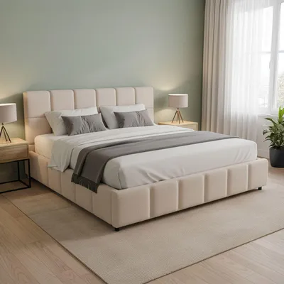 Produktbild von Juskys Polsterbett Florenz 180 x 200 cm, Bouclé, Bubble Design & modern – Beige