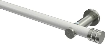 Produktbild von Interdeco Gardinenstange / Vorhangstange Weiß / Edelstahl-Optik, Typ Platon Estana (Glitzerkappe) ohne Ringe, 20 mm Ø 1-läufig, 160 cm
