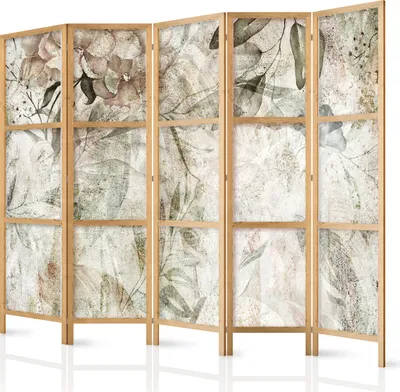 Produktbild von Paravent 225x172 cm 5-teilig einseitig eleganter Sichtschutz Raumteiler Trennwand Raumtrenner Holz Design Motiv Deko Home Office Botanik Natur Abstrakt b-A-10394-bh-b