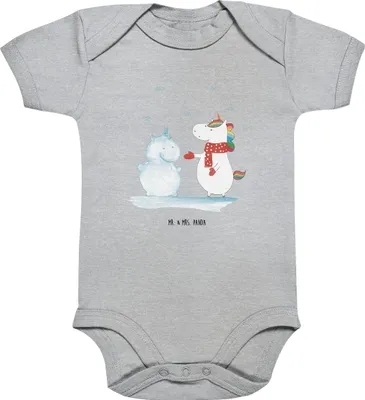Produktbild von Mr. & Mrs. Panda Strampler Baby Einhorn Schneemann 12. - 18. Monat - Heather Grey - Geschenk, Einteiler, Unicorn, Babystrampler, Weihnachten, Winter, Kuchen, Babybody