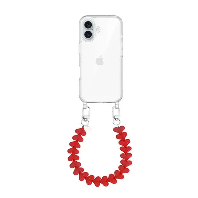 Produktbild von Funky Hearts (Red) Transparant Cord Hülle  - Kompatibel mit iPhone 16 Plus