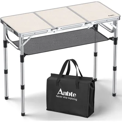 Productafbeelding van Opklapbare aluminium tafel, 88x40 cm, wit, met 3 hoogtestanden, opbergnet, draagbaar