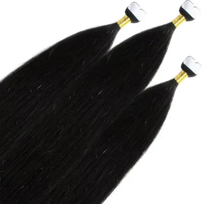 Immagine prodotto di hair2heart Premium Mini Tape Extensions Capelli Umani - 12 strisce 60cm Nero Naturale